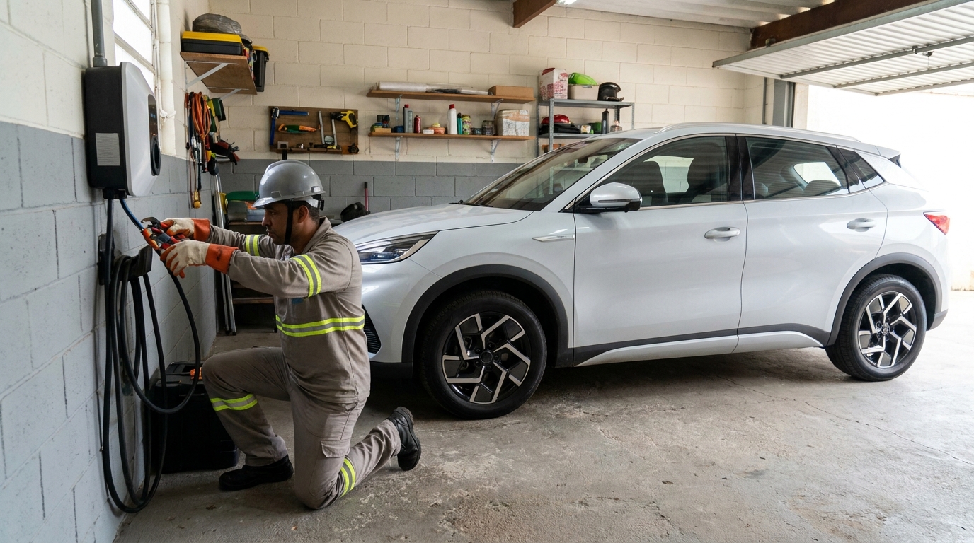 Eletricista instalando carregador de carro eletrico em Porto Alegre‑RS