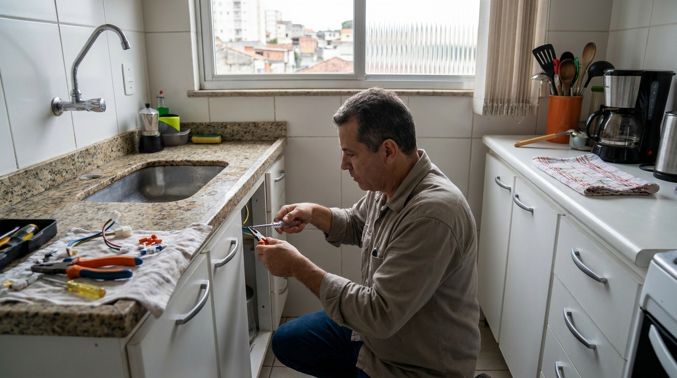 Eletricista instalando torneira eletrica em Porto Alegre‑RS